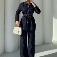 Carmen High Waist Belt Wide Long Pant Set 1