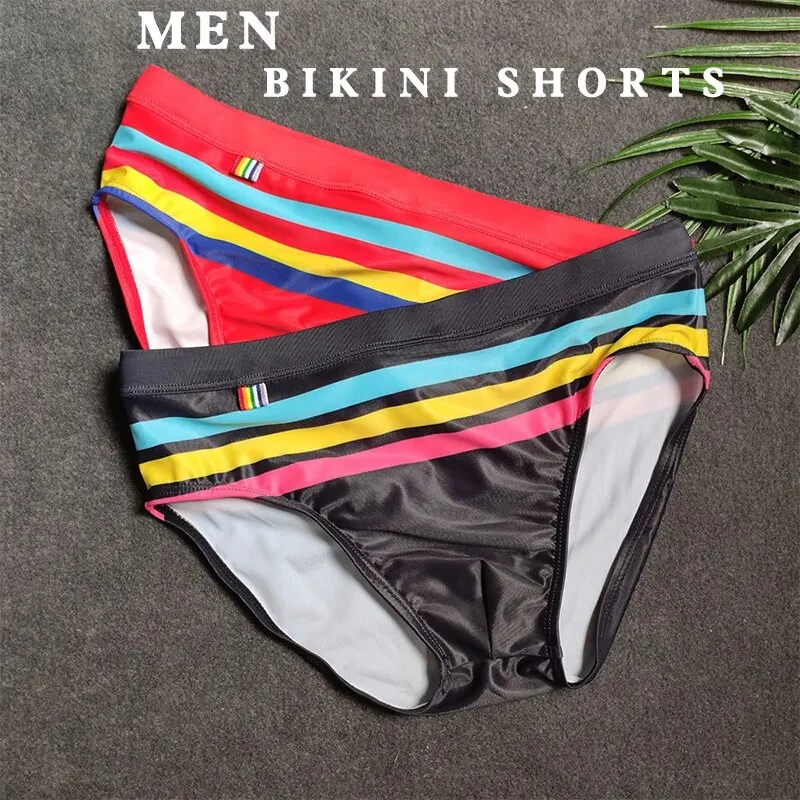 MEN'S Swimming Trunks Color Stripes Professional Swimming and Bodybuilding Briefs For Men swim trunks swim briefs