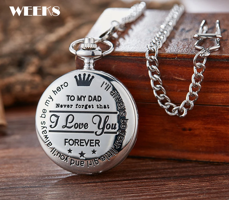 

To My Dad I Love You Forever Quartz Pocket Watch Men Necklace Engraved Pendant Fob Chain Clock for Father's Day Birthday Gifts