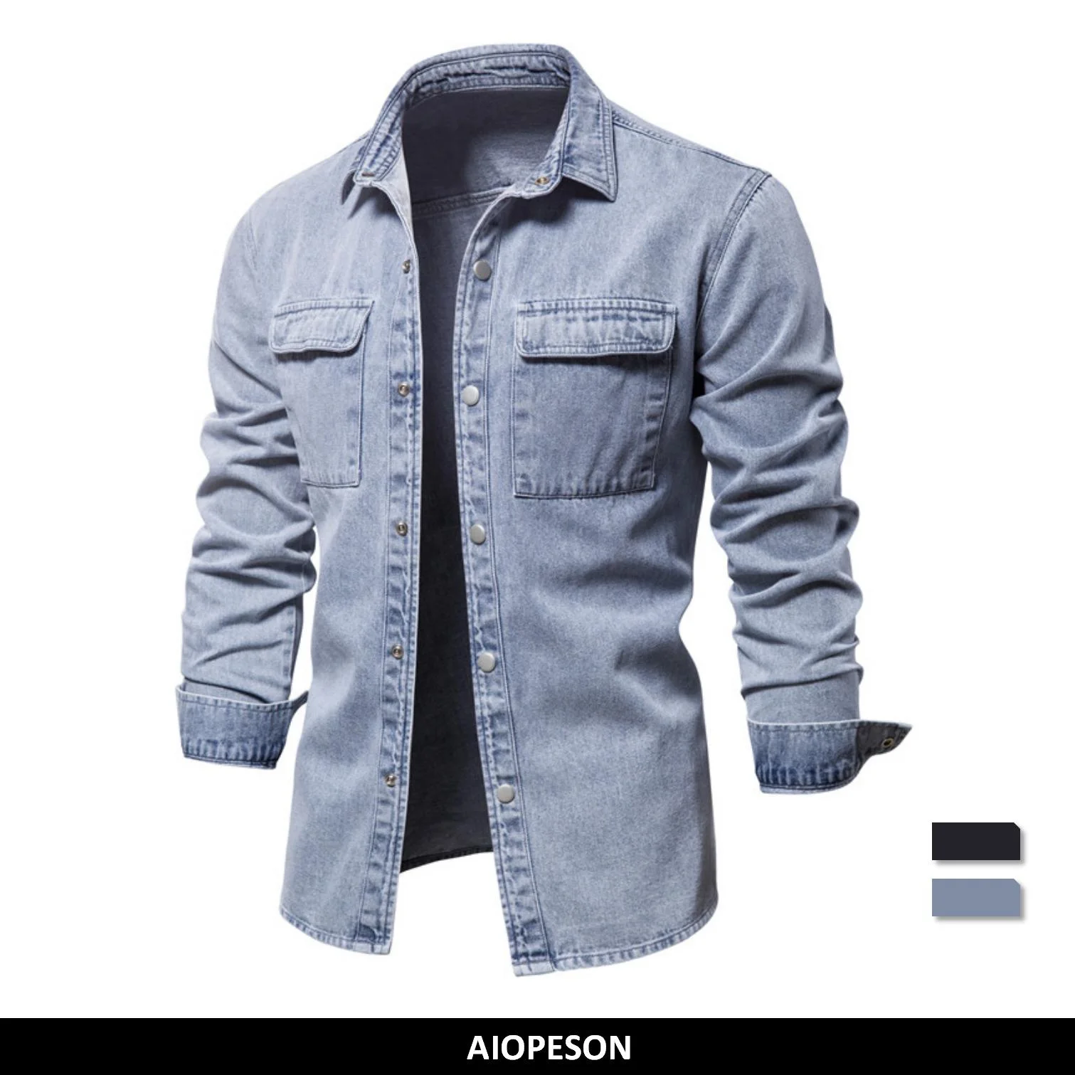 100% Cotton Denim Shirts Men Casual Solid Color Thick Long Sleeve Shirt for Men Spring