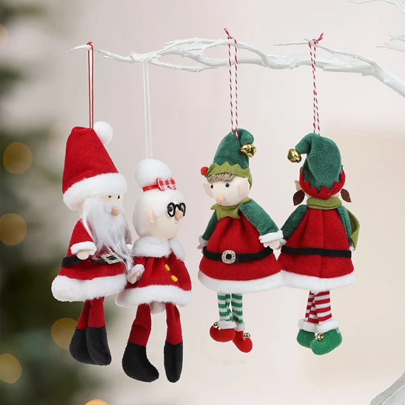 Christmas Elf Plush Doll Hanging Ornaments Xmas Tree Cute Boy Girl Elf Pendants 2026 Kids New Year Party Gift Home Decoration