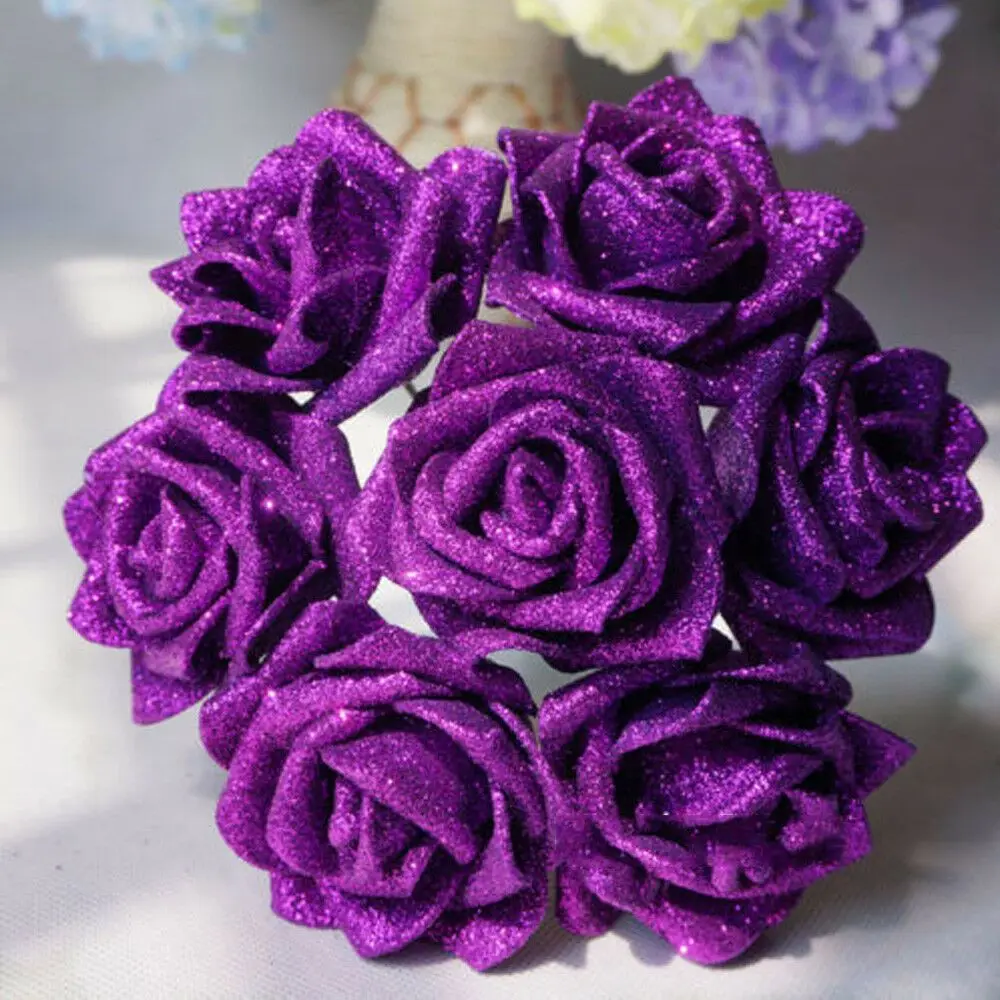 Ramo de flores artificiales para decoración, 10 piezas, con polvo de  purpurina, rosas azules, rosas de espuma - AliExpress, image size:1000x1000