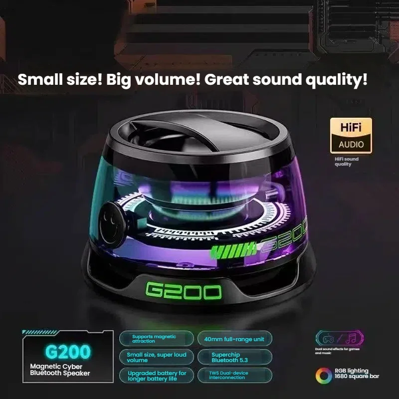 Portable Bluetooth HECATE G200 RGB Lighting Magnetic Speaker BT5.3 Mini Sound Box 7 Hours Playback Phone Holder_voghion.com
