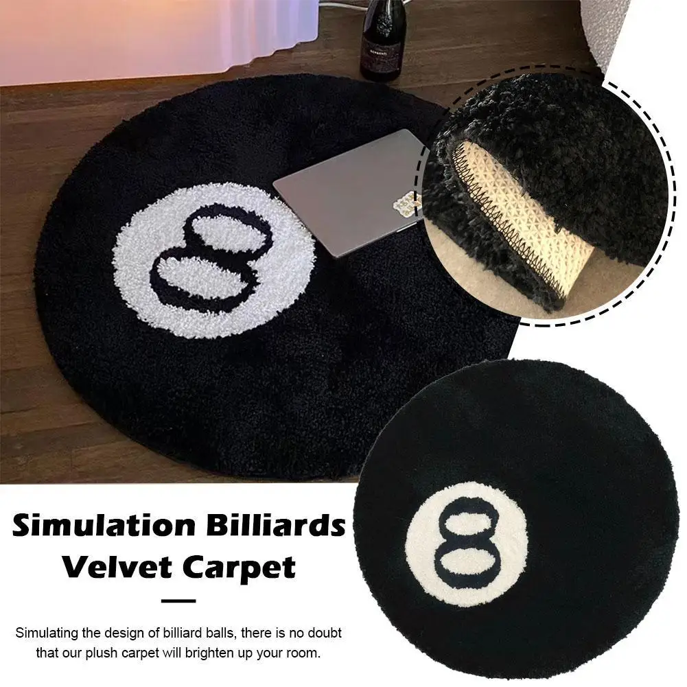 

2PCS Top Quality Simulation Billiards 8 Ball Rug Round Tufting Anti-slip Soft Carpet Mat Chair Bath Kids Floor Black Pad Bedroom