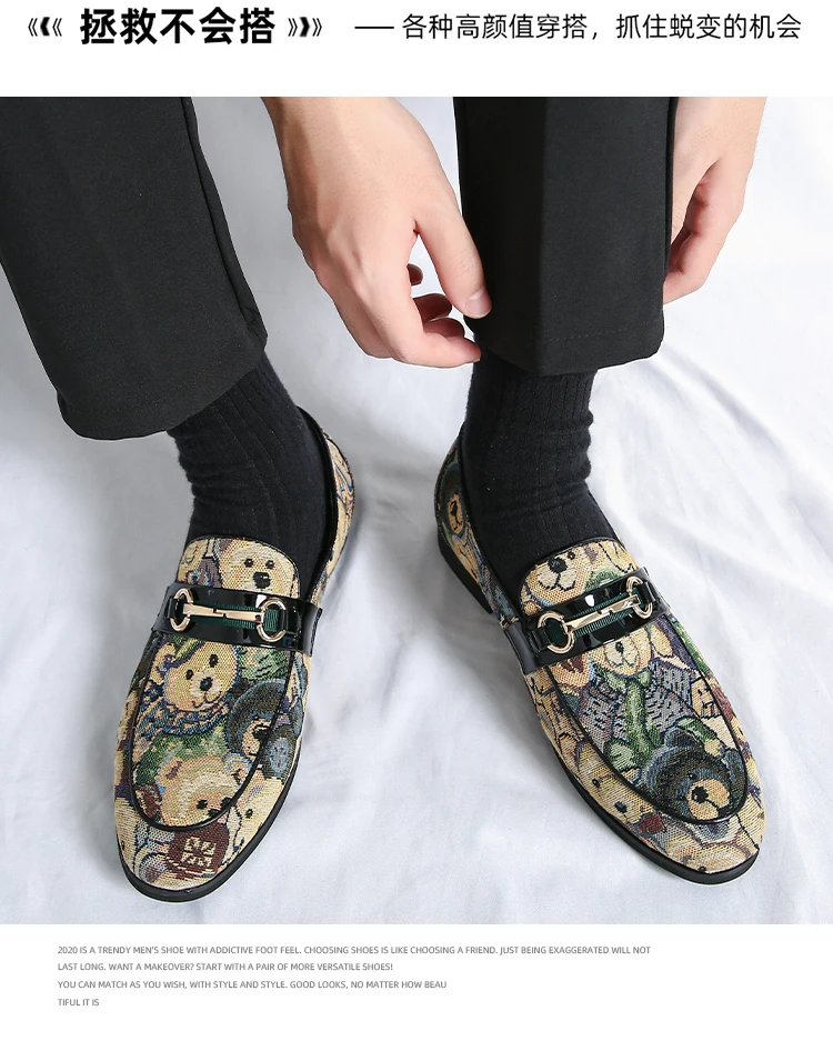 Luxus Bär Druck Männer Müßiggänger Marke Designer Mokassin Mann Gestickte Wohnungen Casual Slip Auf Schuhe Männer Spitz Hochzeit Schuhe – Detail 11