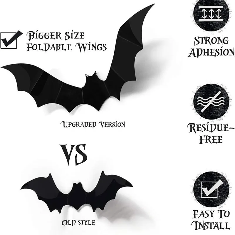 Waterproof Bat Halloween Decoration Wall Paste 3d Dark Series Scary Atmosphere Decorative Home Decoration Props halloween decoration props