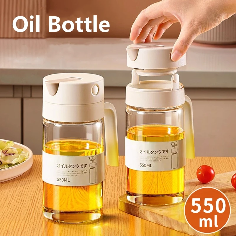 550mL Oil Empty Bottle Pourer Glass Bottles Automatic Opening and Closing Kitchen Cooking Oil Dispenser Cruet for camping BBQ kitchen utensils kitchen seasoning bottles