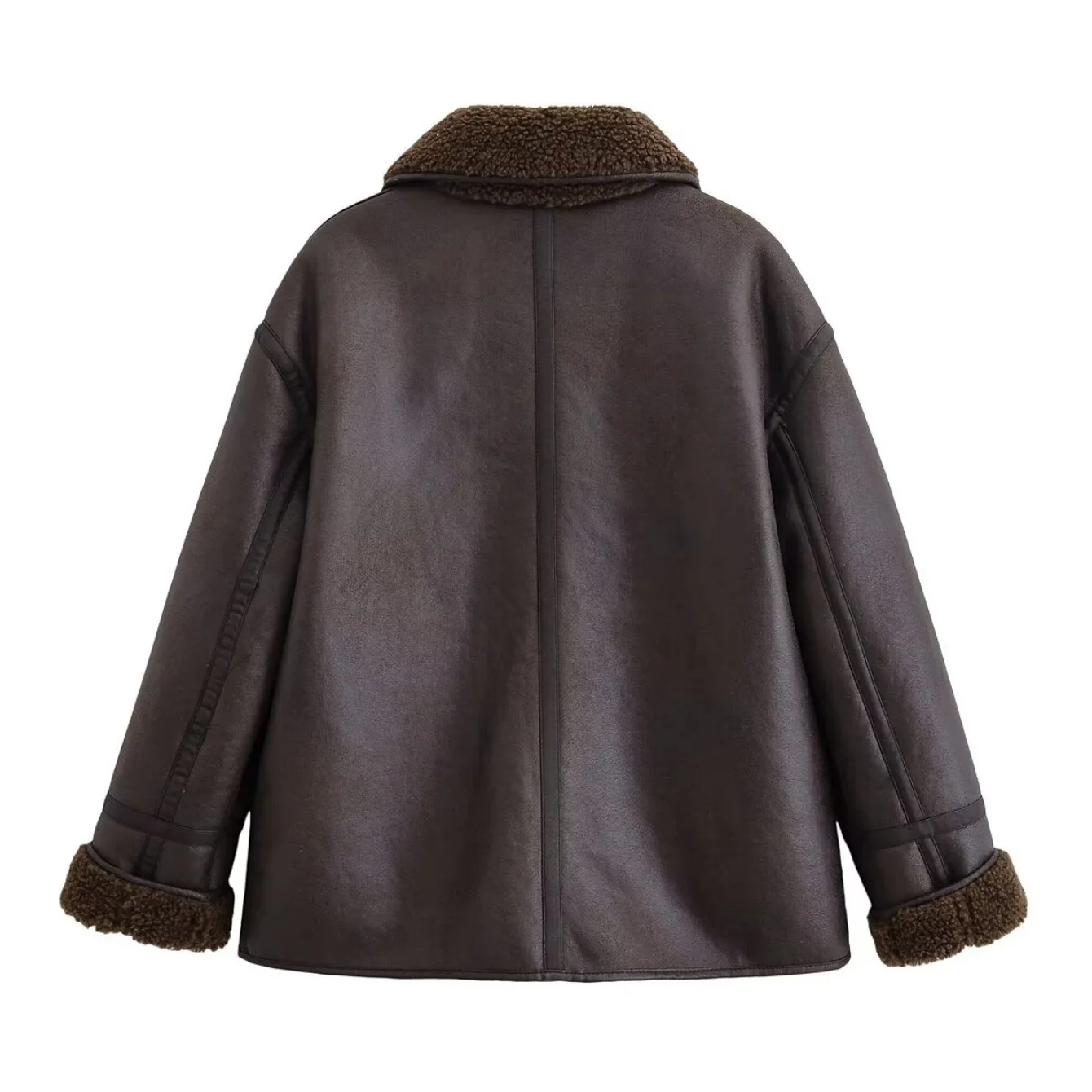 Women Autumn Winter Leatherette Jacket Female Double-Sided Coat Lady Single Breasted With Pockets Long Sleeved Jacket Streetwear