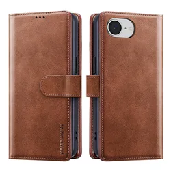 Luxury Leather Wallet Phone Case with Card Holder & Magnetic Flip Stand - Shockproof Protection Cover for iPhone 17 e (Brown)