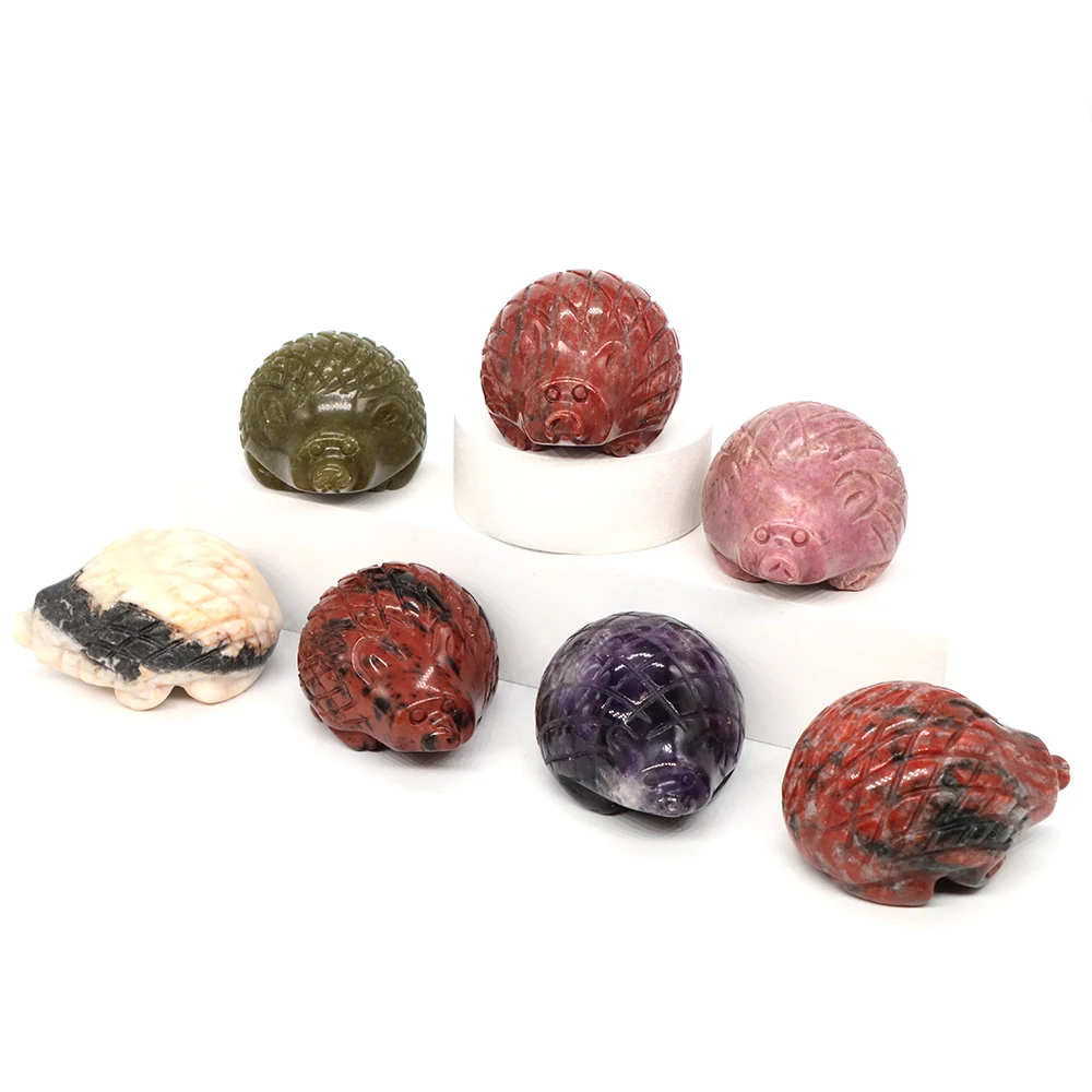 

2" Natural Stone Hedgehog Statue Amethyst Fluorite Healing Crysta Ornaments Animals Figurine Crafts Mini Garden Decoration Gifts