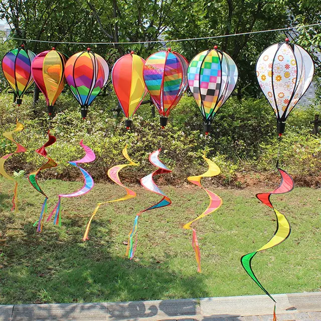 Színes Szélmalmok Gyep Dekorációk Kültéri Udvari Dekoráció Fűnyíró Játékok Pinwheels Hőlégballon Szél Fonók - Image 2