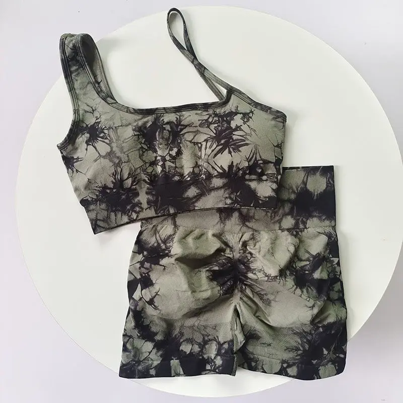 Tie Dye Yoga Women's Tracksuit Fitness Yoga Sets Sportswear Workout Bra+High Waist Shorts Gym Clothing Seamless Sports Suits