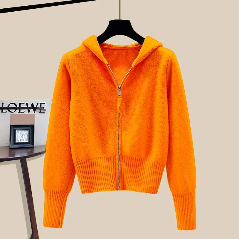 Women Autumn Winter Long Sleeved Double Zipper Soft Waxy Cardigan Sweater With Hat Design Feeling Top Female Hooded Sweater Coat