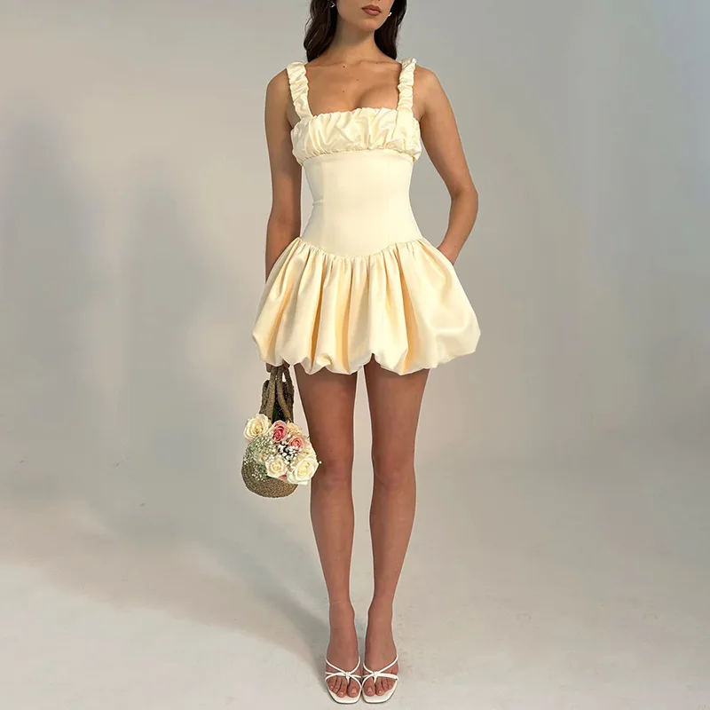 

Spring 2024 Hot Selling New Dress, Sexy And Elegant Square Neck Suspended Strap Spliced Open Back Short Skirt