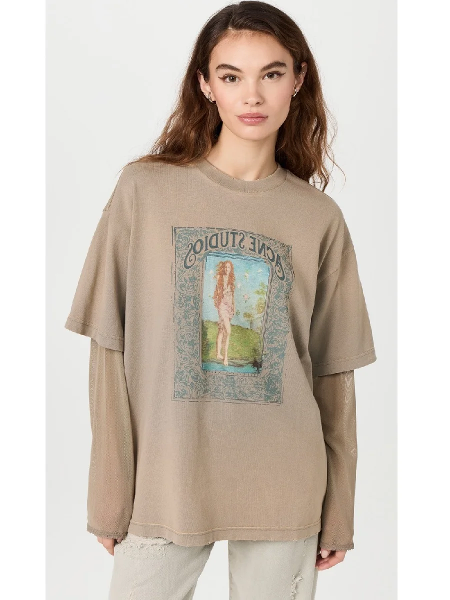 

2024 Ladies Fashion Shirt Cotton 3D Printing Loose Casual Women's T-shirt y2k Clothing New High quality Long Sleeve Pullover bra