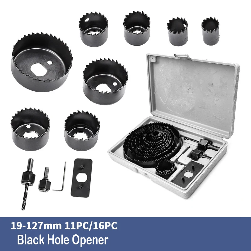 Woodworking Hole Saw 11/16pcs Set Drill Bit Carbon Steel 19-127mm Hole Cutter Set for Plasterboard Ceiling Wood Hole Saw Kit
