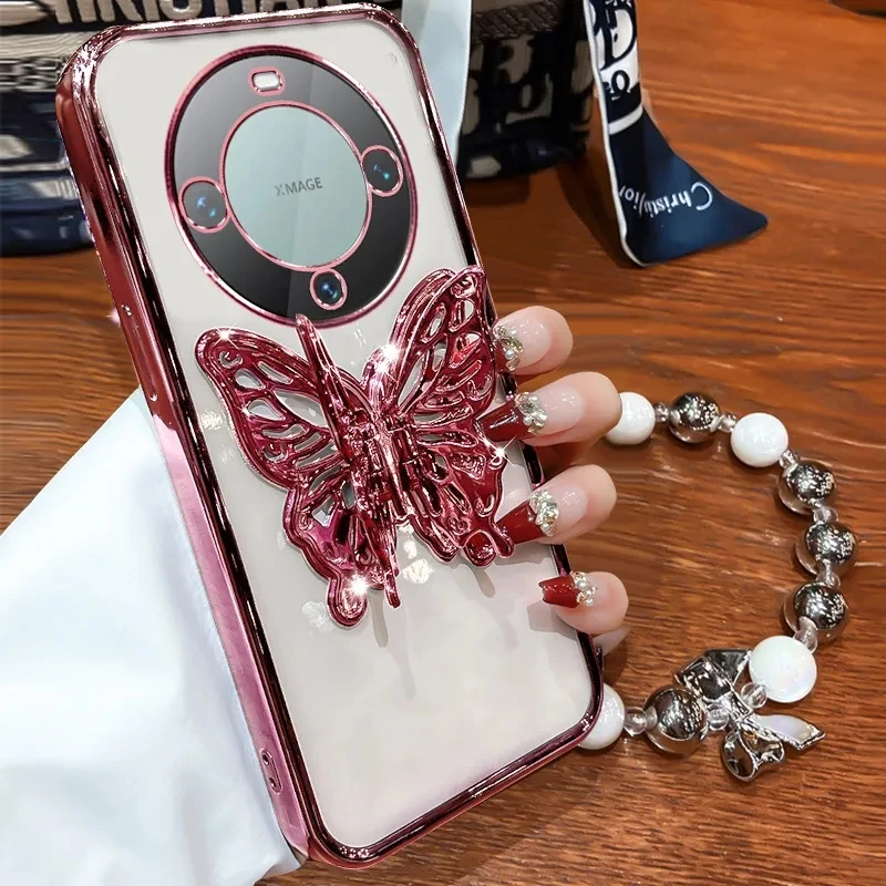 Glitter Plating 3D Butterfly Bracelet Phone Holder Case
