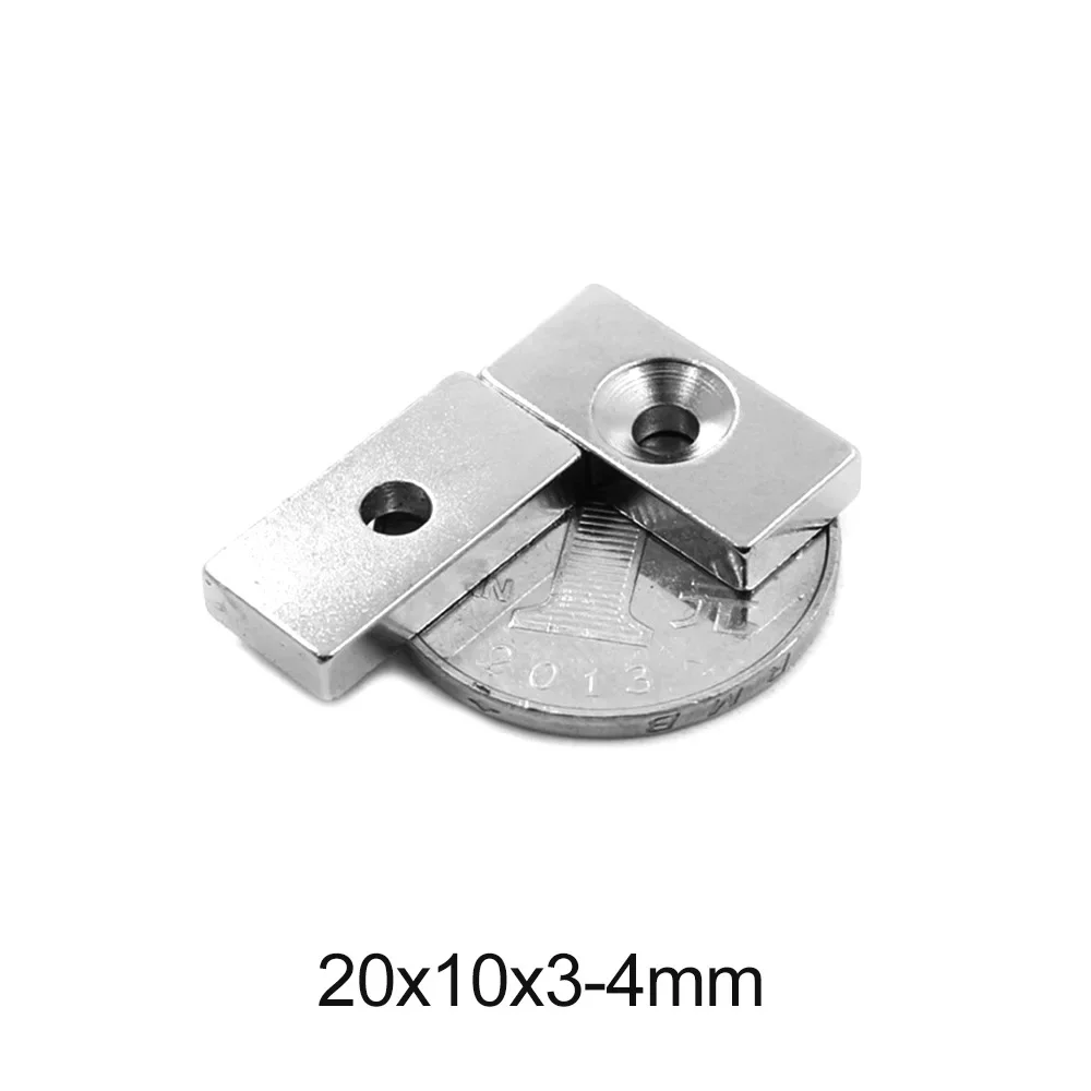20x10x3-4mm Block Countersunk Search Magnet Hole 4mm 20x10x3-4 Sheet Strong Permanent NdFeB Magnets 20*10*3-4