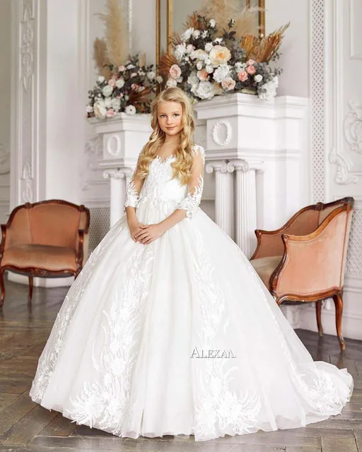 Primera Comunión Vestidos De Novia De Cola De Pato Vestido Blanco