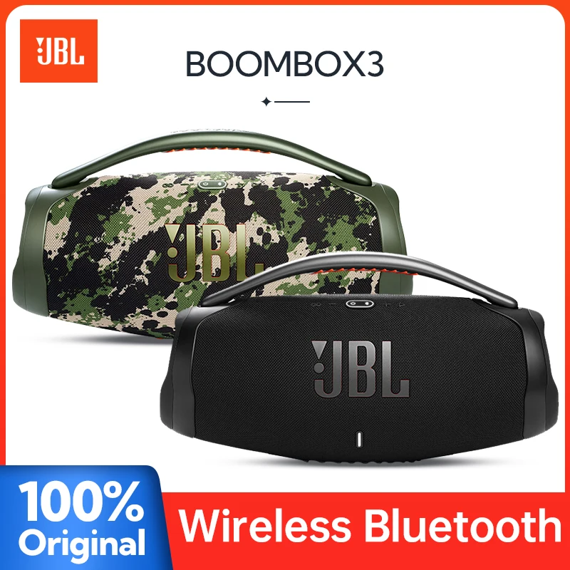 JBL Boombox 3 Speaker nirkabel portabel, Bluetooth kotak IPX7, Stereo