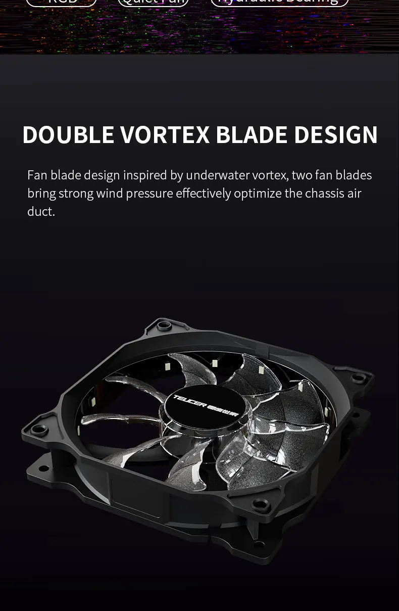 B12025 PC Case Fan 120mm 12V 4Pin Vortex Light Effects Shockproof Silent High Pe