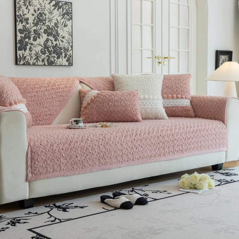 

Plush Sofa Cushion Four Seasons Universal Non-Slip Cushion Light French Full-Covered Sofa Cover Cover Towel Cover Cloth
