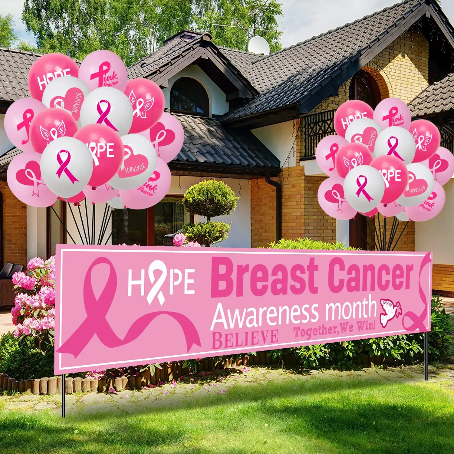 Breast Cancer Awareness Banner Backdrop - Pink Ribbon Design, 70x47 Inches, For Fundraising & Parties - View #9