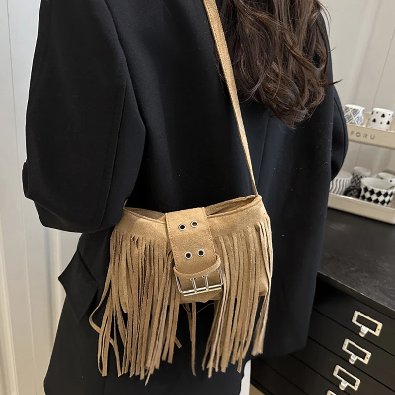 High Quality Women Nubuck PU Leather Shoulder Bag Fashion Ladies Crossbody Bags Casual  Female Tassel Messenger Bag