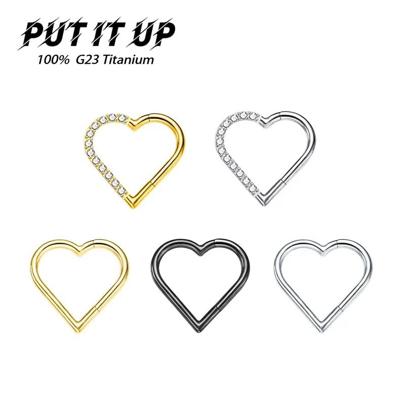 G23 Titanium 16G Heart Nose Ring F136 Implantation Grade Diaphragm Clicker Tragus Leather Pierced Earring Body Jewelry Wholesale