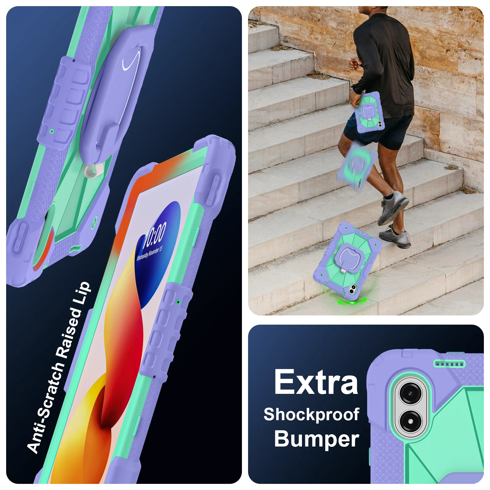 Heavy Duty Shockproof Tablet Case with Stand & Shoulder Straps - Silicone + PC