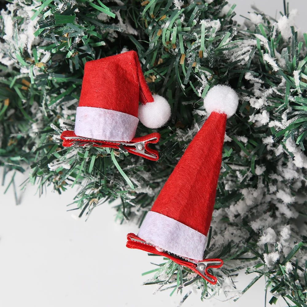 Christmas Santa Hat Hair Clips, 2Pcs Mini Red & White Felt Xmas Hair Accessories, Cute Holiday Party Decor Festive Hair For Wome