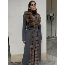 Women Fur Coat Luxury Real Fur Natural Fox Fur Winter New Cashmere Wool Coat Warm Winter Jackets
