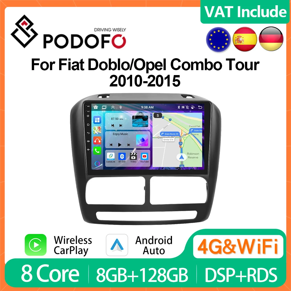 Podofo Carplay Autoradio Android Per Fiat Doblo/Opel Combo Tour 2010-2015 Sistemi Intelligenti Lettore Multimediale 2Din Stereo