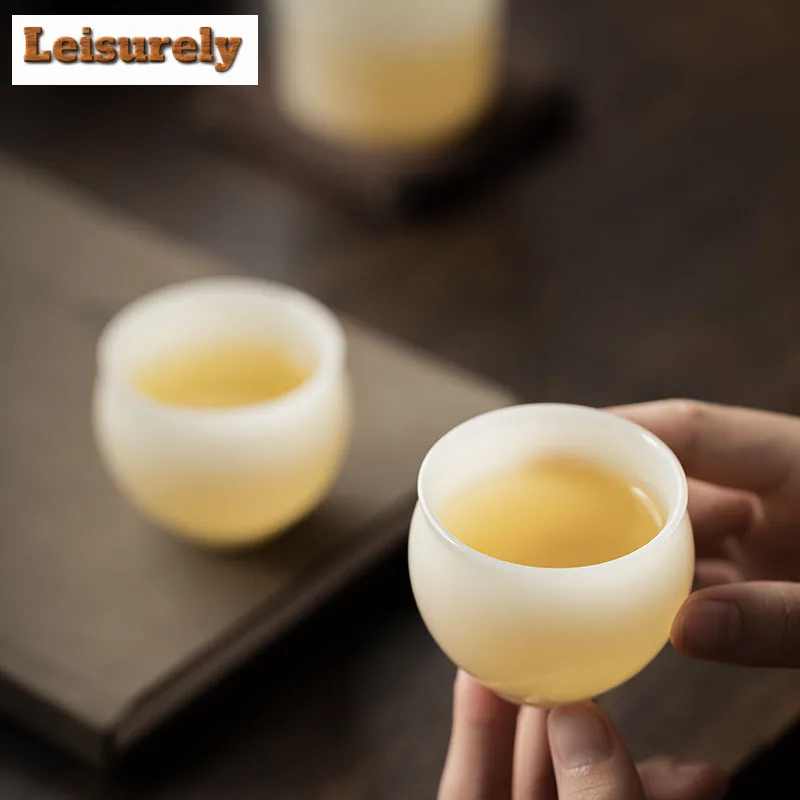 Pure Jade Porcelain Bamboo Joint Teacup Luxury Tea Bowl Water Jug Tea-tasting Smelling Cup Chazhan Master Cups Teaset Ornaments
