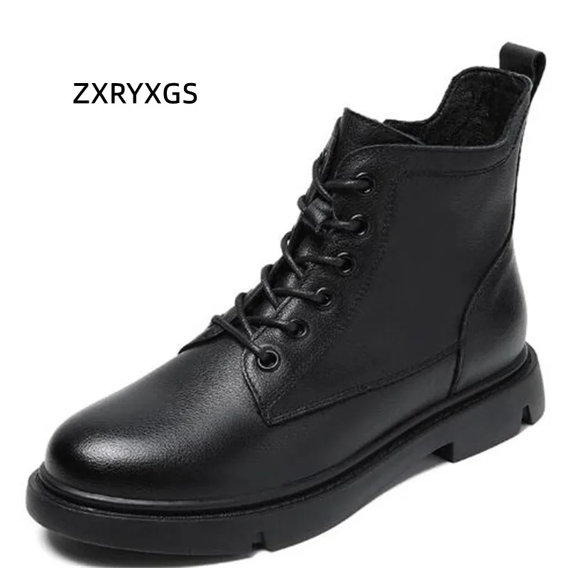 

2024 Top Cowhide Autumn Martin Boots Women's Trendy Boots Flat Lace-up Ankle Boots British Style Winter Shoes Warm Women's Boots