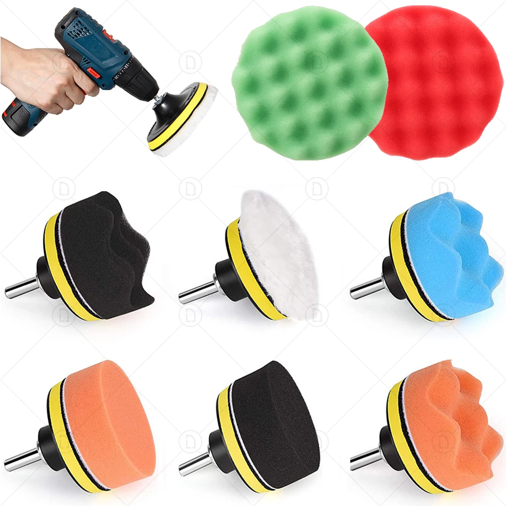 Buffing Sponge Pad Set 3 Inch Car Polishing Pad Kit Auto Buffing Waxing With M10 Drill Adaptor For Car Cleaning Tools