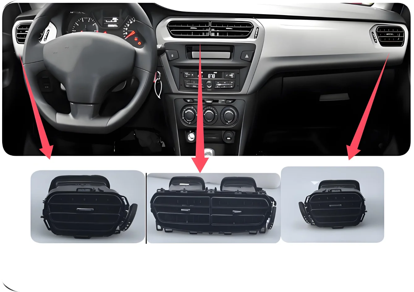 푸조 301 및 시트로엥 C-엘리제 (2013+)용 리우콴 완벽 호환 에어컨 통풍구 패널, C3 |    공기 배출구 어셈블리