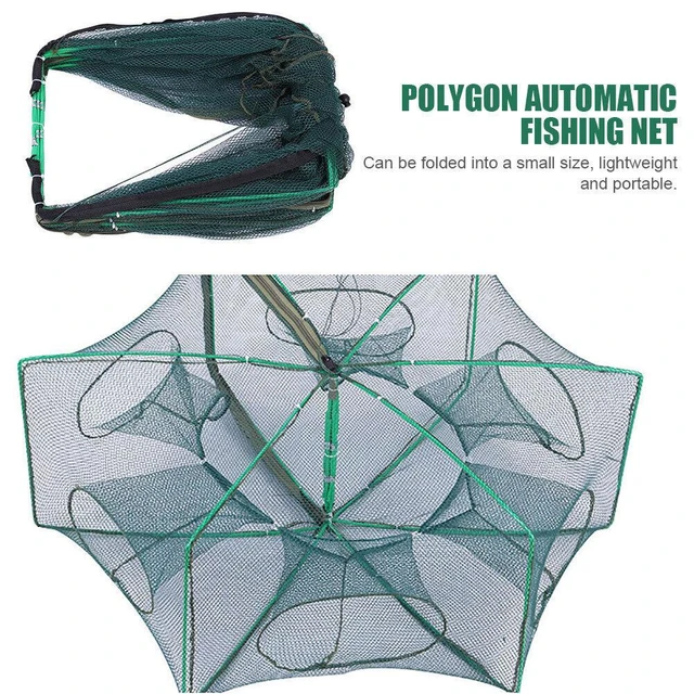 Foldable Fishing Nets 8 Holes 8 Sides 28.3 x 10.2in Upgrade Large Space  Folded Fishing Bait Trap For Fish/Crab/Shrimp - AliExpress