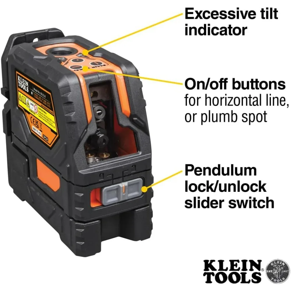 Klein Tools 93LCLS Laser Level with Red Cross Lines, Plumb Spot, and Magnetic Mounting for Ceiling Clamps