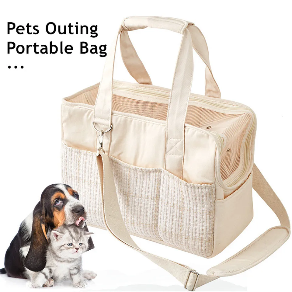 Outing Portable Cotton Canvas Cat Shoulder Bag Dog Bag Lightweight Breathable Mesh Pet Messenger Pocket&Mat Pet Supplie