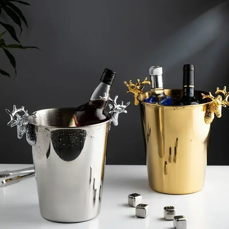 

Wine Golden Pattern And Creative Champagne Bucket Fashionable Red Hammer Barrel Steel Stainless Ice