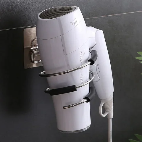 

Holder Hair Dryer Organizer Blower Adhesive Wall Mounted Nail Free No Drilling Stainless Steel Spiral Stand Bracket For Bathroom