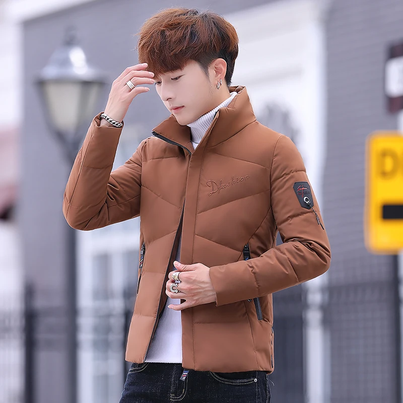 Casual 2023 Autumn Winter Cotton Padded Jacket Men's Slim Fit Solid Stand Collar Puffer Coat Streetwear Warm Parkas Top Clothing