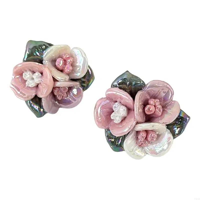 T8UE Stylish Ceramic Rose Earrings Portable for Women Porcelain Floral Jewelry 4