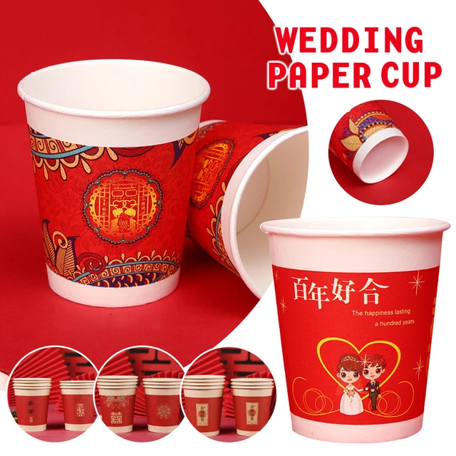 1pc/50pcs Wholesale Wedding Engagement Party Paper Cups Disposable Red  Double Happiness Water Cups With Red Double Happiness Imprint For Tea  Ceremony And Wedding Celebration