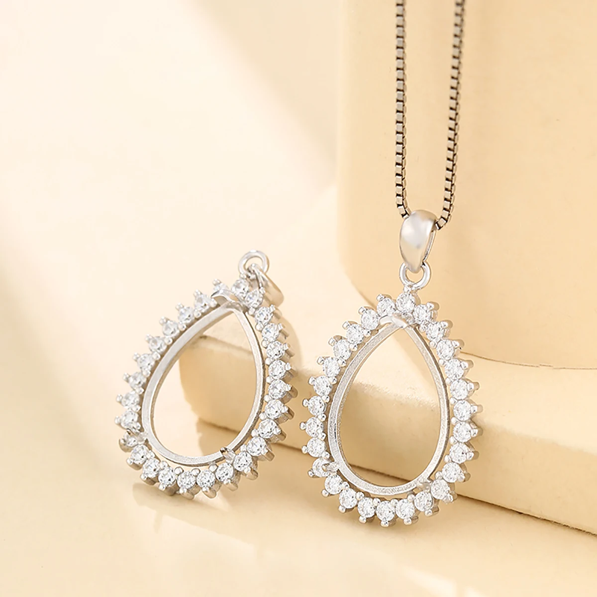 925 Sterling Silver CZ Bezel Cup Tray Pendant Setting fit 13X17mm Drop Gemstone Pendant Base Blank DIY Jewelry Making Craft
