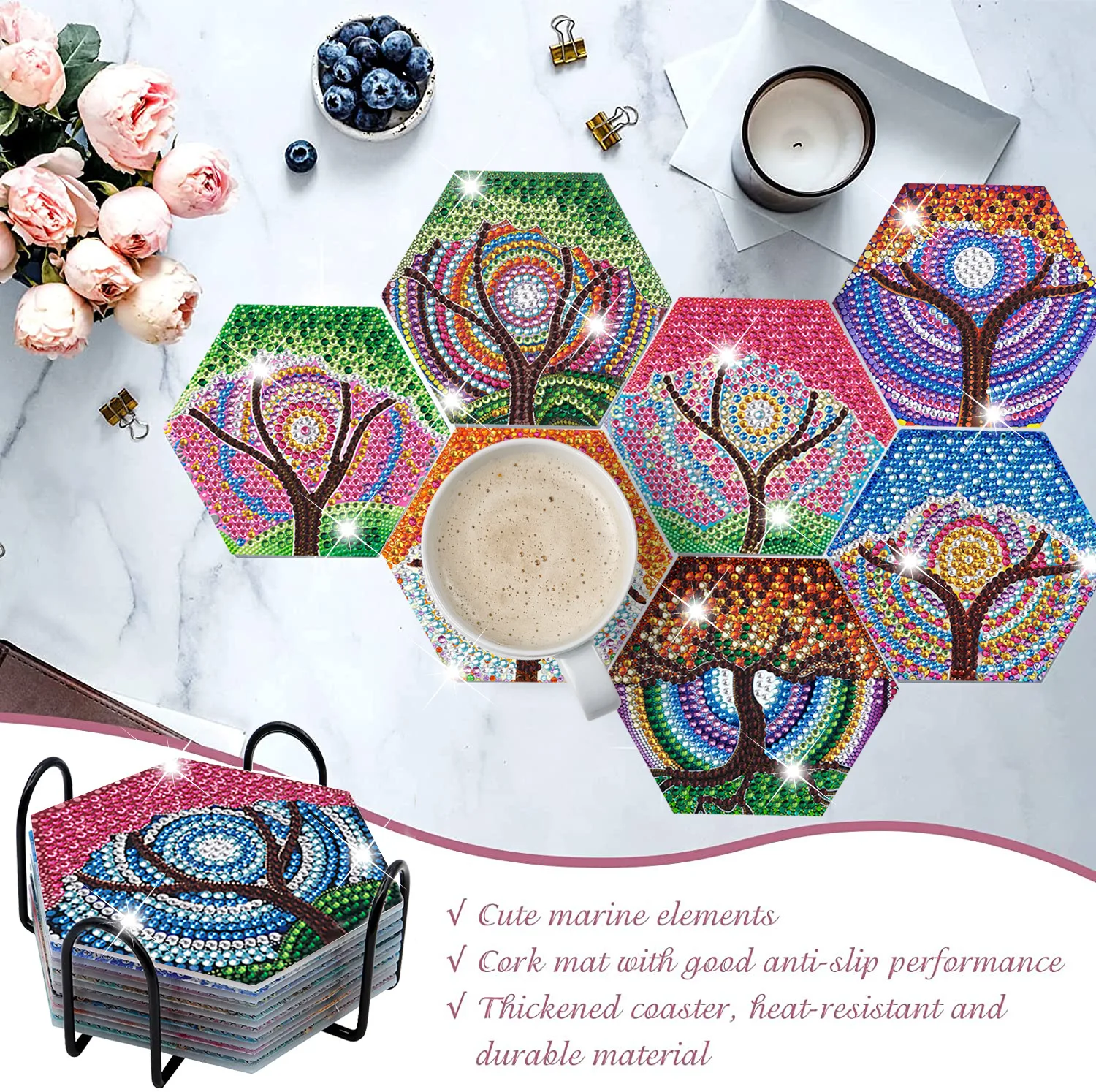 7pcs Diamond Painting Coasters Kit DIY Crystal Drink Coasters Honeycomb  Shape Special Shaped Drill Coasters for Table Home Decor - AliExpress