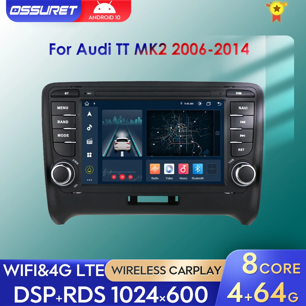 

Автомобильный радиоприемник Android для Audi TT MK2 2006-2011 2012 2013 2014 мультимедийный видеоплеер 2din GPS Стерео навигация Carplay 4G dsp rds