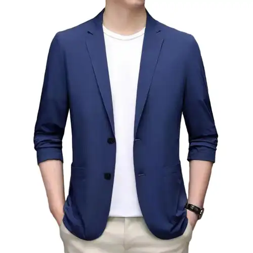 Solid Color Lapel Suit Coat Elegant Men's Suit Jacket with Lapel Collar Long Sleeves Button Placket Stylish Business Outerwear - Image 2