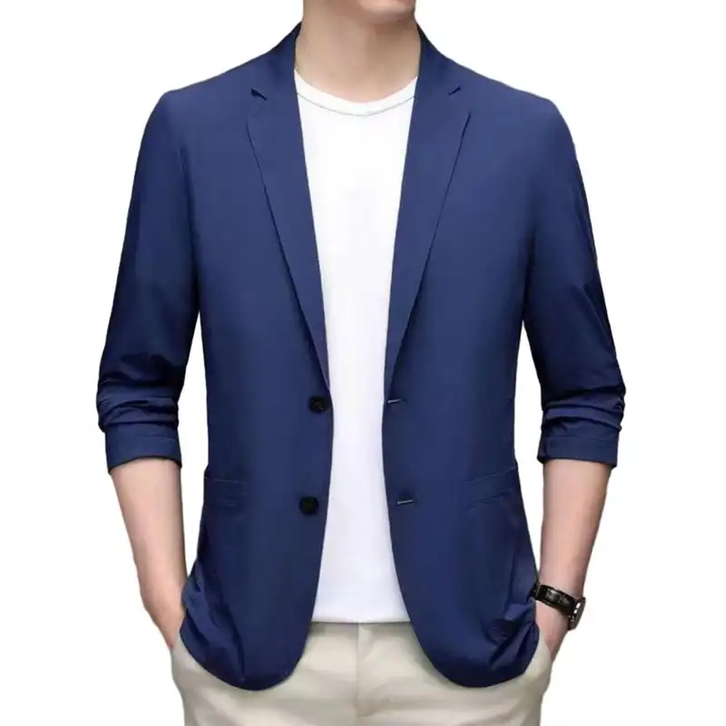 Solid Color Lapel Suit Coat Elegant Men's Suit Jacket with Lapel Collar Long Sleeves Button Placket Stylish Business Outerwear - Image 2
